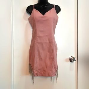 Peachy Haute Monde Stretch Camisole Dress with Bead Fringe Detail on Hem.
